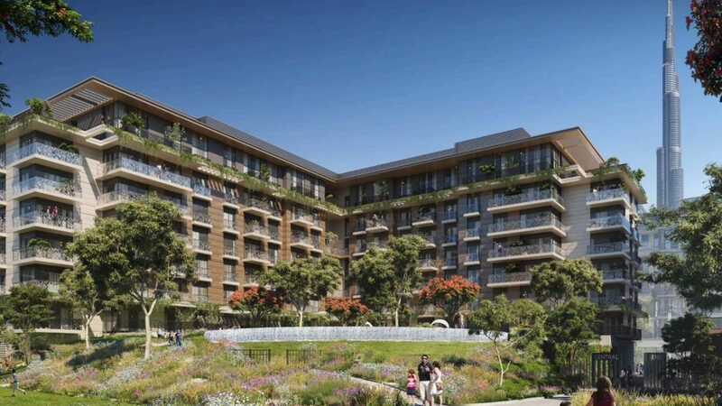 Central Park buildings facing Burj Khalifa — developer render